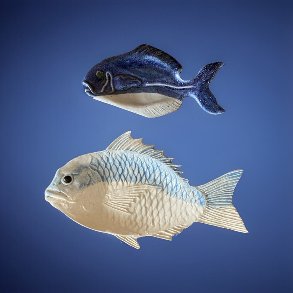 Blue & White ceramic Kula Fish + Unmarked Fish Dish 8.5"x4" & 11.5"x6.75"